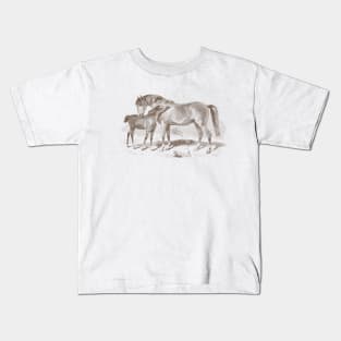 A Foal with Mare - Horses Vintage Illustration Kids T-Shirt